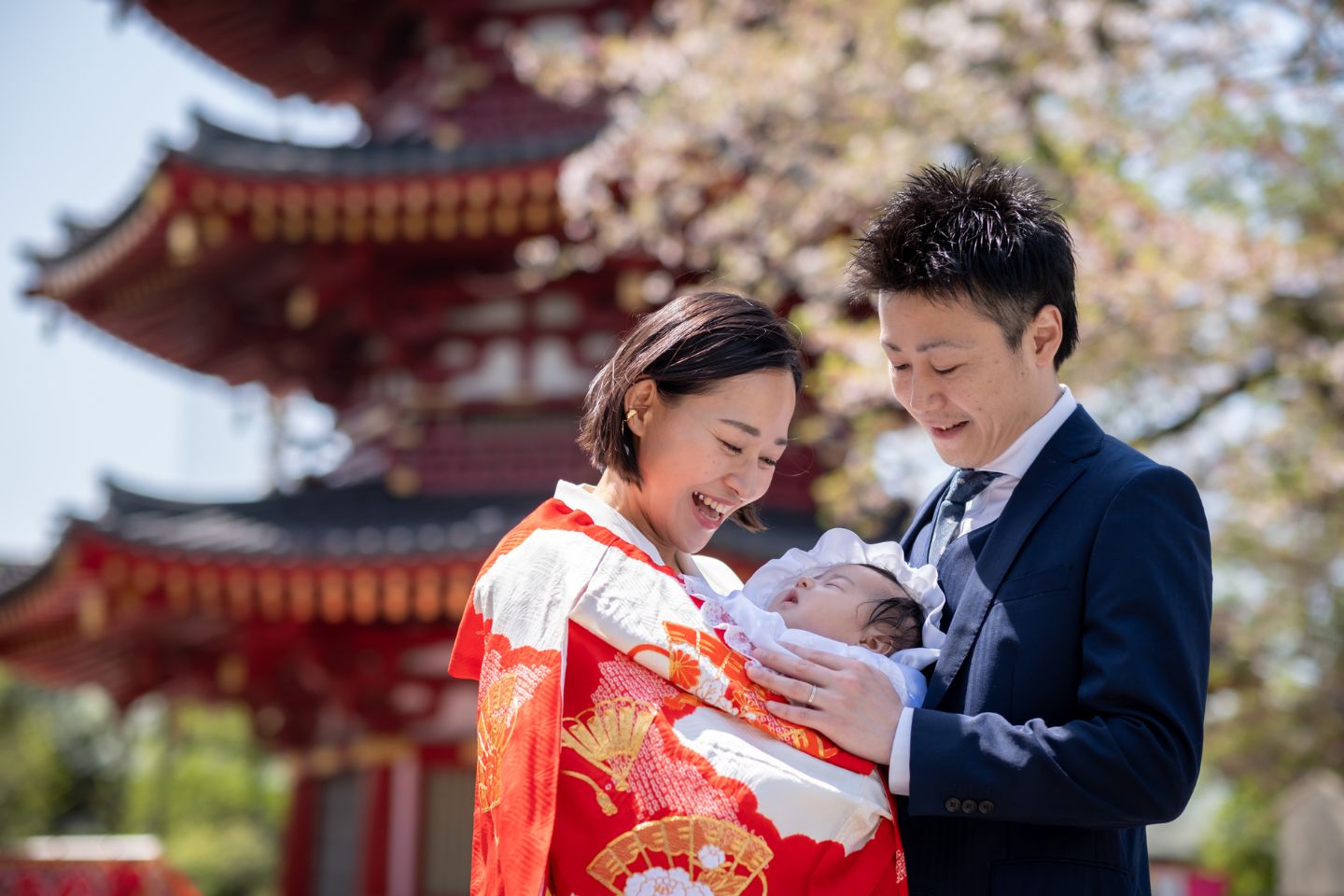 川崎大師 桜 お宮参り