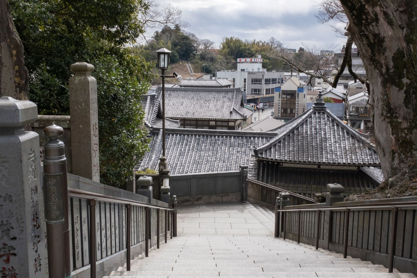 瓦屋根を見下ろす