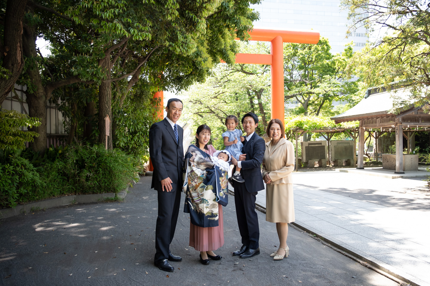 稲毛神社　お宮参り　家族写真
