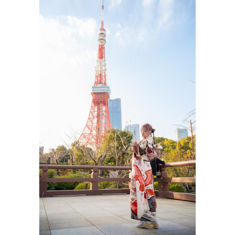 東京タワーを背景に振袖(成人式)前撮り撮影